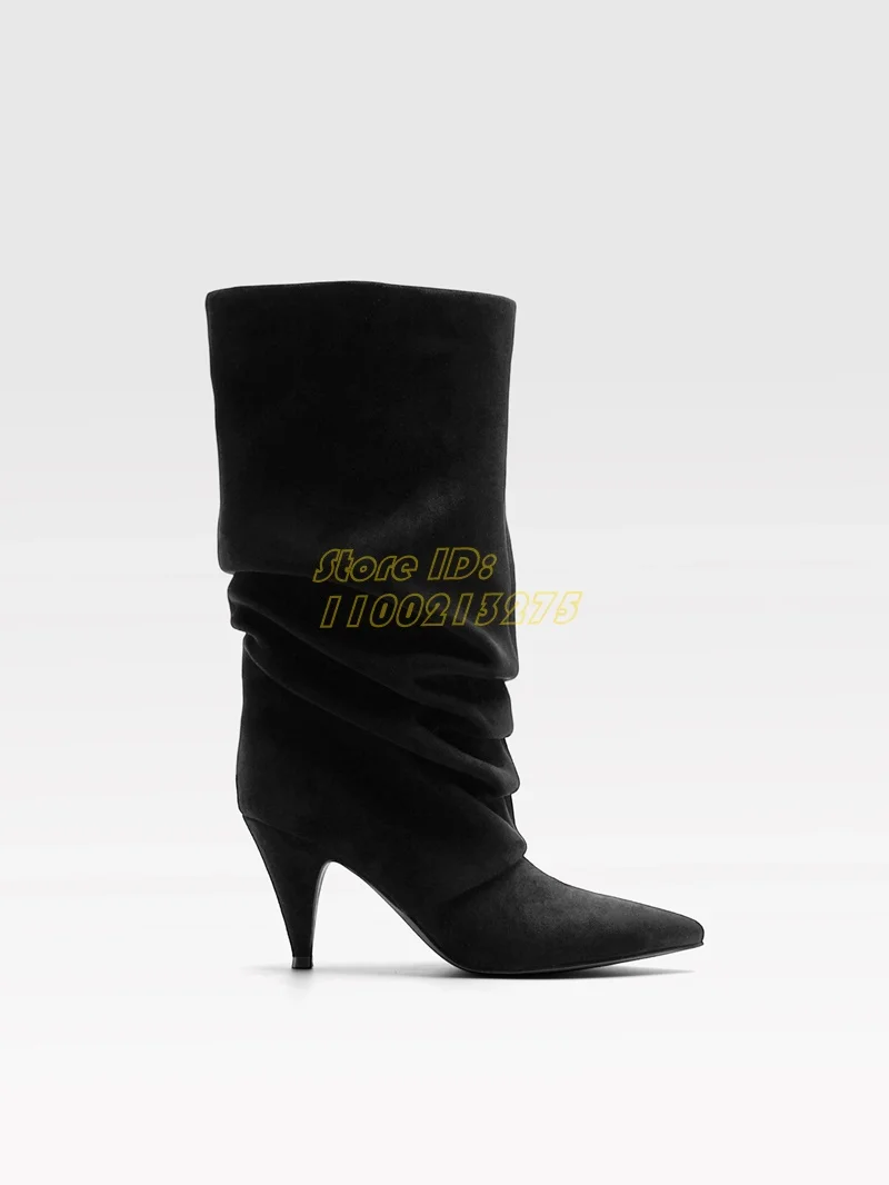 مطوي مدبب تو الأحذية الجلدية الانزلاق على مترهل اليدوية موضة 2026 الشتاء الخريف النساء فستان أحذية سبايك الكعوب