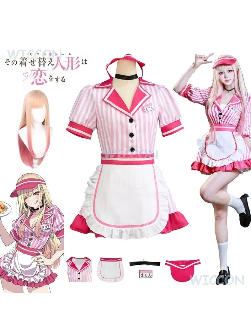 Anime Mijn Dress Up Marin Kitagawa Cosplay Kostuum Pruiken Darling Halloween Party Pak Vrouwen Roze Lolita Sexy Meid JK Uniform Jurk - afbeelding 2