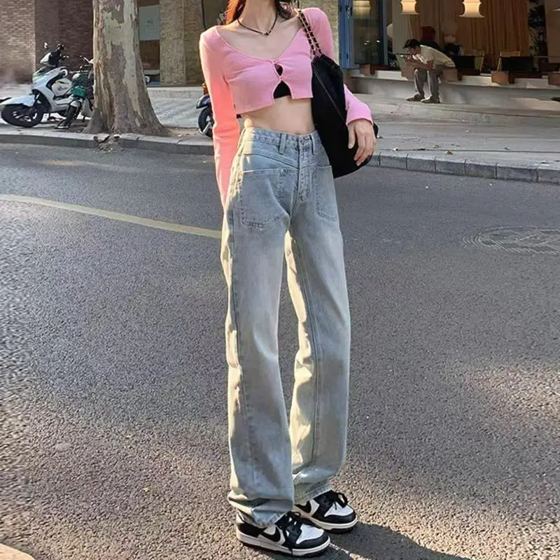 New High Waist Wide Leg Straight Cut Women's Jeans Premium Quality Spring Autumn 2026 New Style Thirteenth Floor Hit