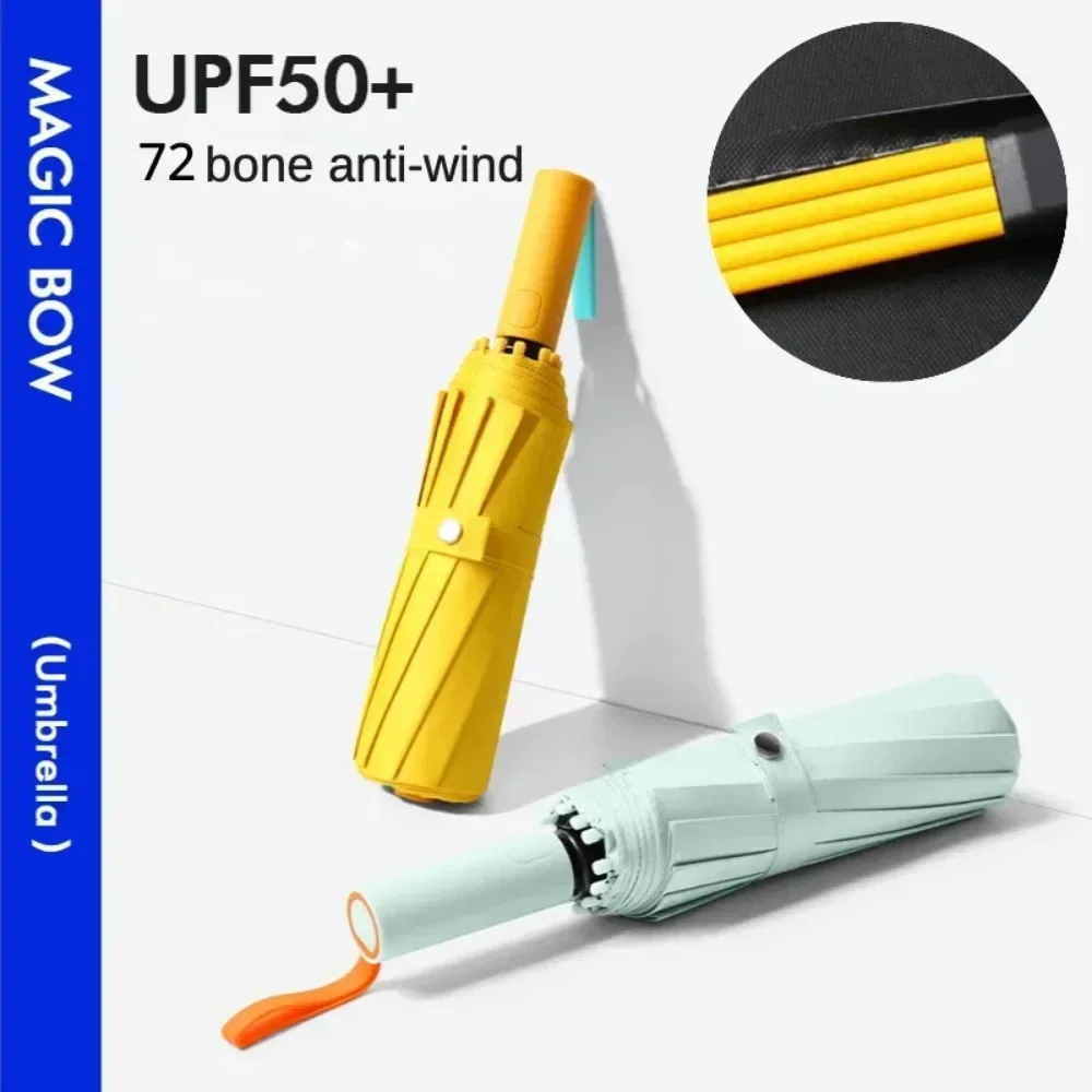 Yellow 72 Bone Windproof Automatic Umbrella Sunshade Uv Protection Folding Sunproo Anti-Storm Large Size Reverse Rain Gear