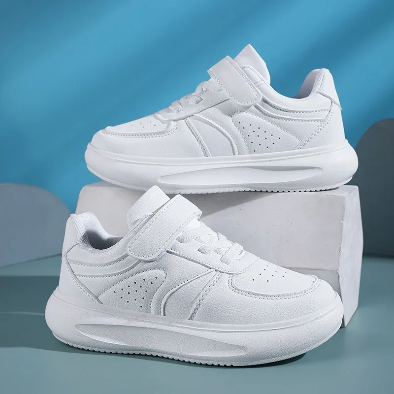 

7-13y Boys Shoes Sneakers Fashion Leather Children Comfortable Black White Shoes for Kids Girls School Walking Footwear Non Slip