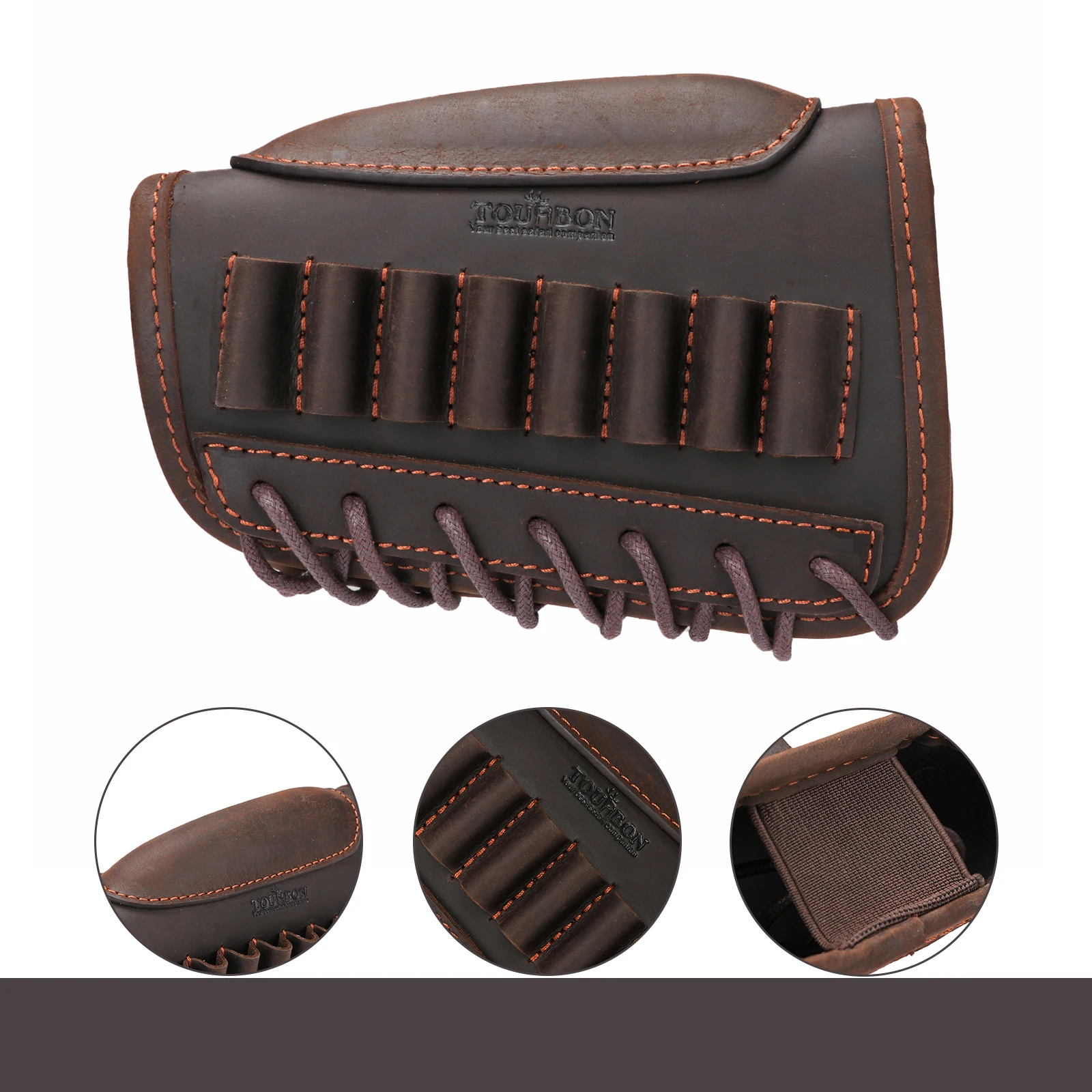 Tourbon Tactical Rifle Buttstock Cheek Rest Riser Genuine Leather Firearms Ammo Cartridges Holder Carrier Hunting Accessories