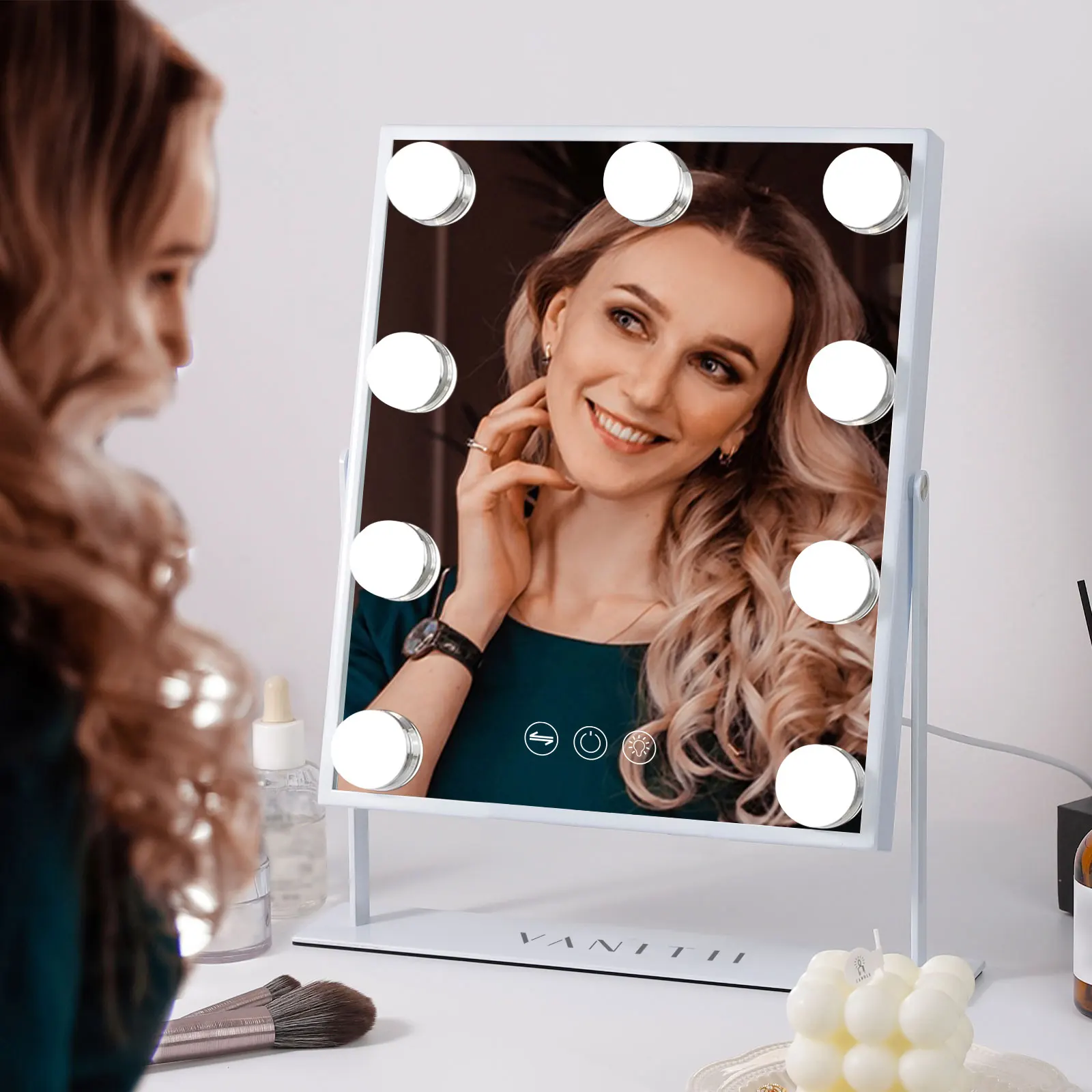 

Stock In US!Vanity Mirror With s 9 Dimmable Bulbs ,Makeup Mirror With Smart Touch Control For Glam Room Bedroom