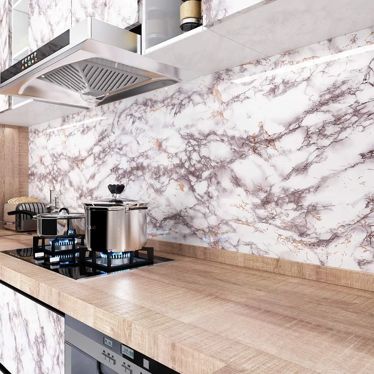 Marmor-Küchen-Ölschutzfolie, wasserdichte, feuchtigkeitsbeständige, selbstklebende Tapete, Arbeitsplatten-Schrank-Renovierungs-Fliesenaufkleber – Detail 1