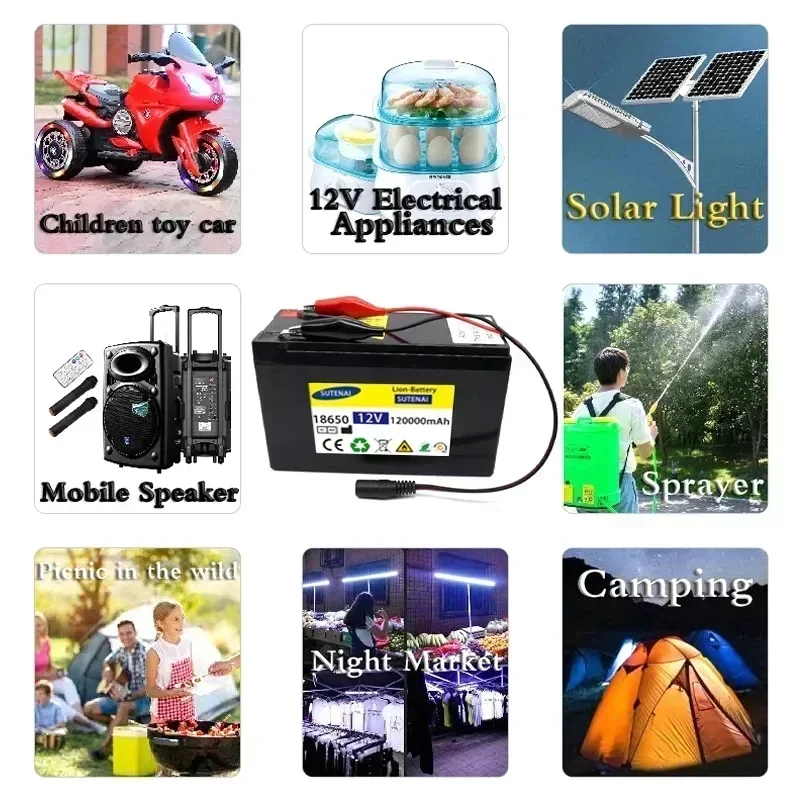 NEW26 NEW Sprayers 12V 120Ah  Built-In High Current 30A BMS 18650 Lithium Battery Pack For Electric Vehicle Batterie 12.6V Charg