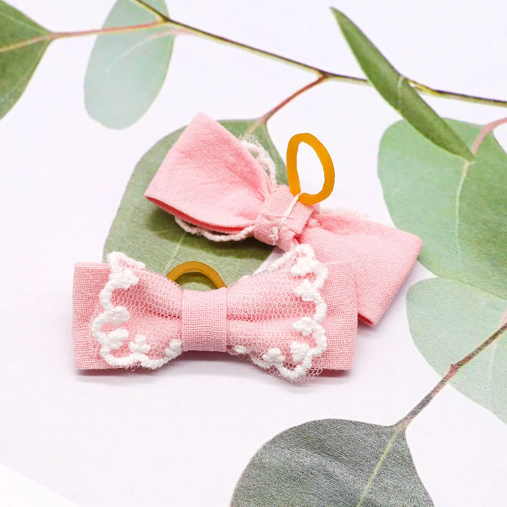 20PCS Handmade Pet Dog Bows Pink Style Hair Bows for Dogs Rubber Bands for Dogs Cat Dog Headware Boutique Dog Hair Accessories