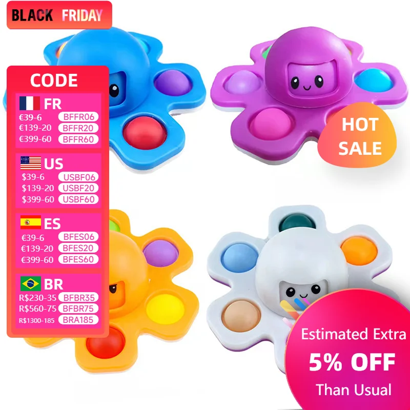 

Octopus Finger toy Spinner Expressions Push Press Bubble Sensory Reliever Stress Adult Kids Autism Antistress Decompression Toy