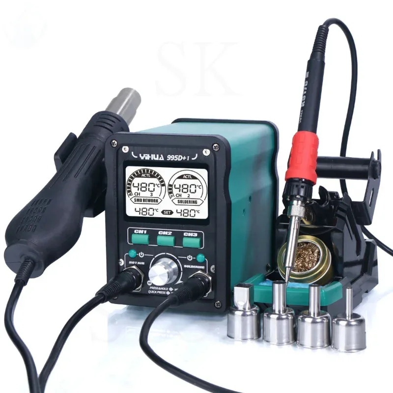 995D+I Hot Air Rework Soldering Iron Station New Upgraded Nozzle Easy Plug-pull YIHUA  Phone Repair Welding Station