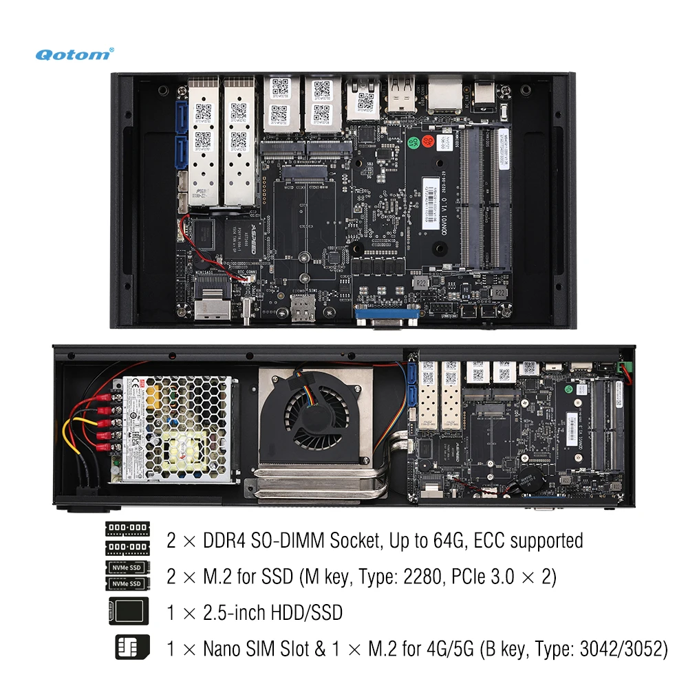

Мини-ПК Q20322G9 с процессором Atom C3558, 2x 1G SFP/ 2x 10G SFP+/ 5x 2.5G LAN, 2x DDR4 RAM, 2x NVMe, мини-корпус/1U Rack, маршрутизатор pfSense