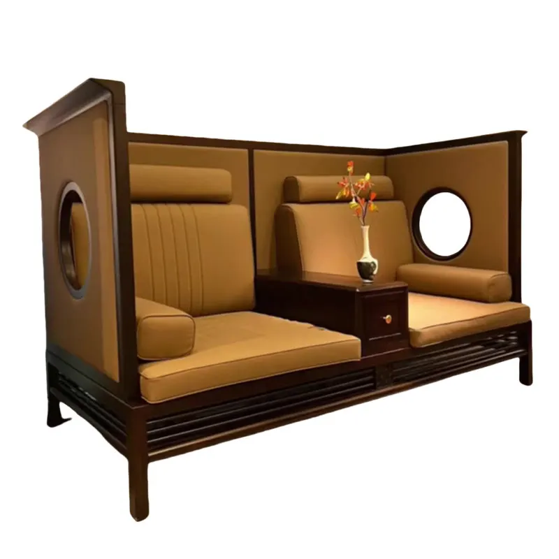 New Chinese style, solid wood ebony Arhat sofa pulling double seat tea room living room zen sliding furniture