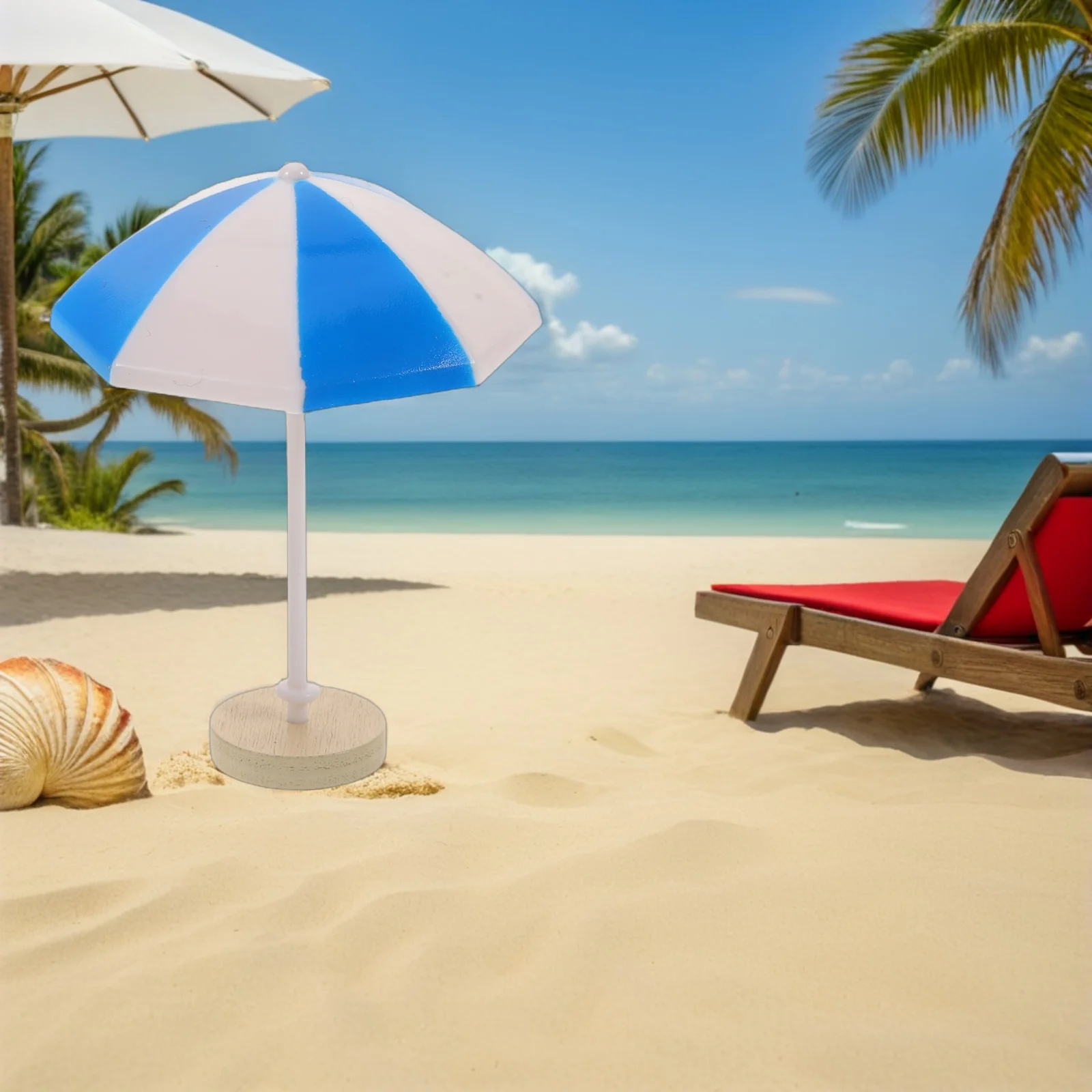 

8Pcs Miniature Blue Beach Umbrella Plastic Small Base for DIY Micro Landscape Garden Desk Shelf Decoration Table Umbrella