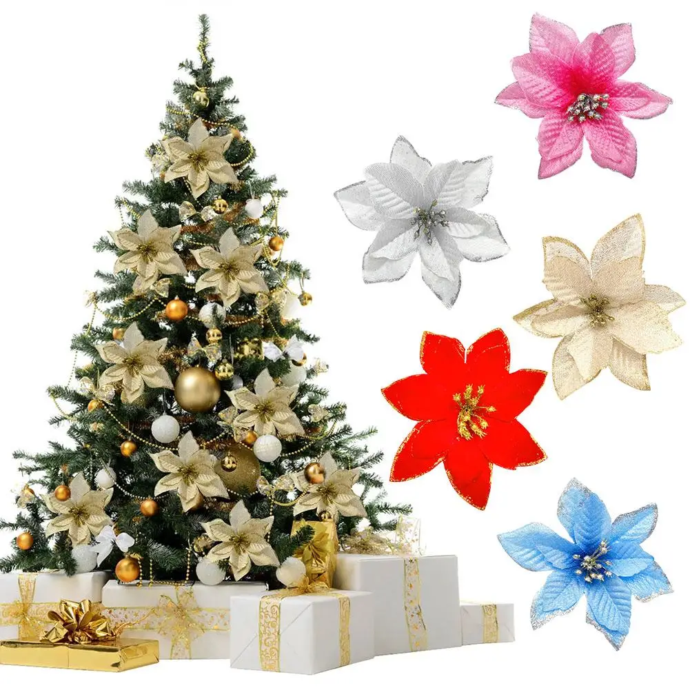 Artificial Christmas Flowers DIY Merry Christmas Decorations For Home Natural Rattan Wreath Garland Tree Craft Xmas Decor G6W4