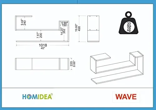 WAVE Wall-book-Floating สำหรับ hiasan kamar ที่มีชีวิตในการออกแบบที่ทันสมัย (สีขาว)