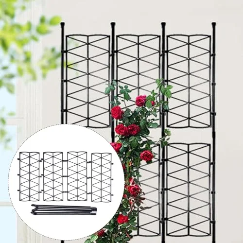 Modular Foldable Garden Trellis Fence for Climbing Plants Plastic Coated Steel Construction with PP Mesh Black