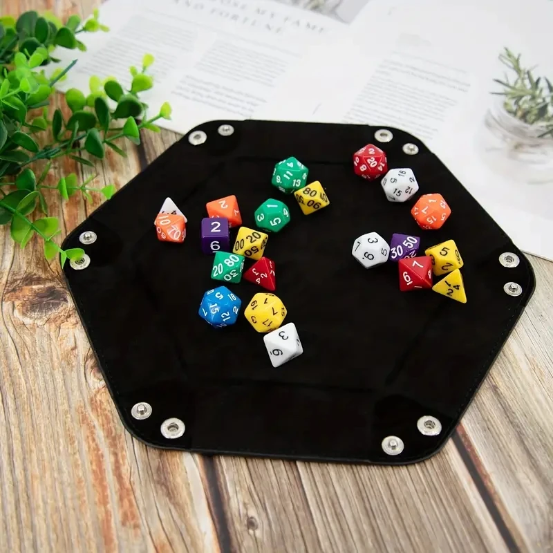 1 pc dice tray PU leather dice folding hexagonal tray dice holder for dice games such as RPG, DND and other table games