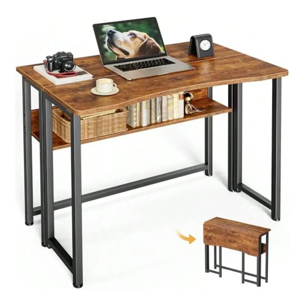 

Desk With Storage Shelf 31.5 Inch Foldable Computer Table For Small Spaces Space Saving Sofa Table For Couch Writing Work Offic