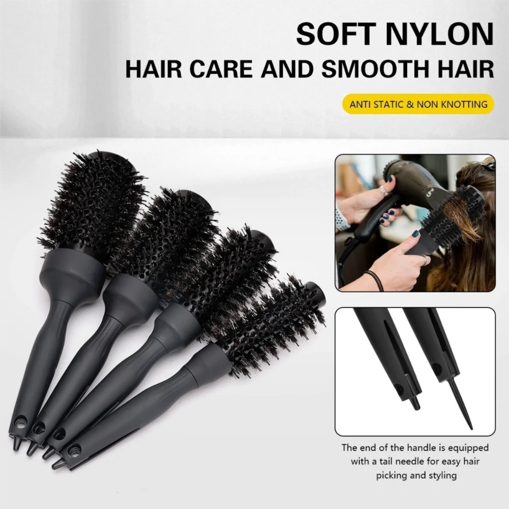 

Handle Round Rolling Brush with Pointed Tail Hairdressing Straight Twill Hair Comb Black Anti Static Hair Curling Brush Salon