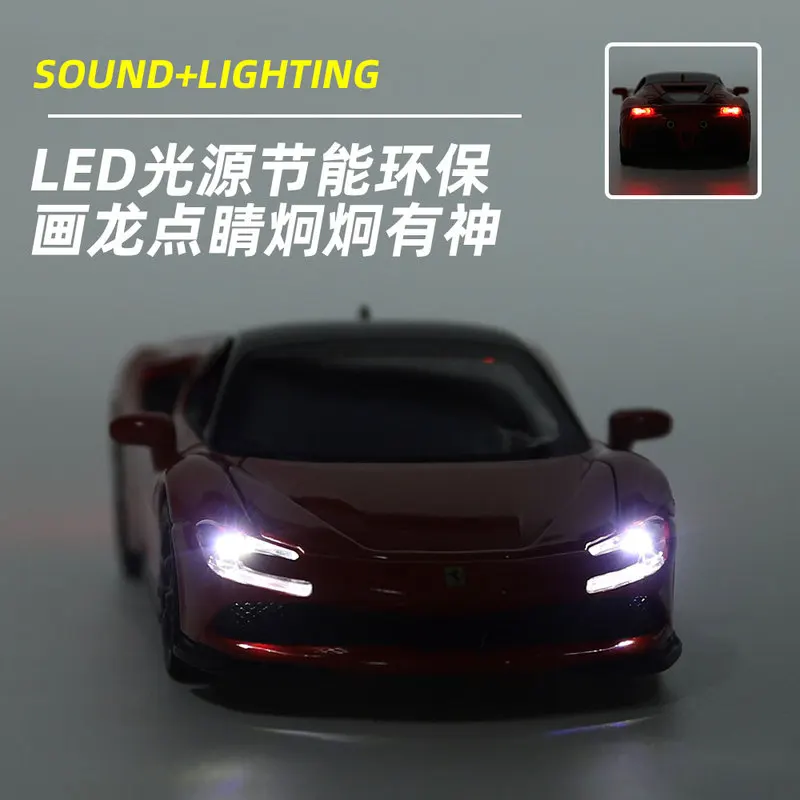 1:32 SF90 Spider Supercar Alloy Car Diecasts & Toy Vehicles Car Model Sound and light Pull back Car Toys For Kids Gifts