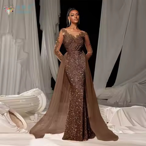 Gorgeous Sequin Bead Embroidery Lace Mesh Embroidery Party Evening Dress Elegant Mesh Trailing Formal Occasion Evening Dress