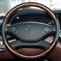 For Mercedes Benz CL-Class C216 S-Class W221 2009-2013 Hand-stitched peach wood grain genuine Leather Car Steering Wheel Cover