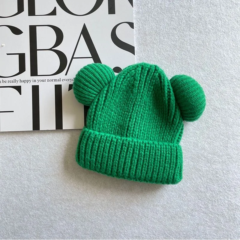 Children\'s cute bear ear knitted hat baby wool hat foreign style solid colour boys and girls pullover hat cute