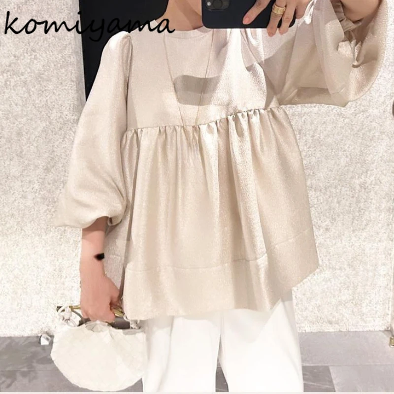 Komiyama O-neck Long Sleeves Blusas Mujer Japanese Back Lace Up Shirts Blouses Loose Casual Camisas 2024 Spring Shirt Tops