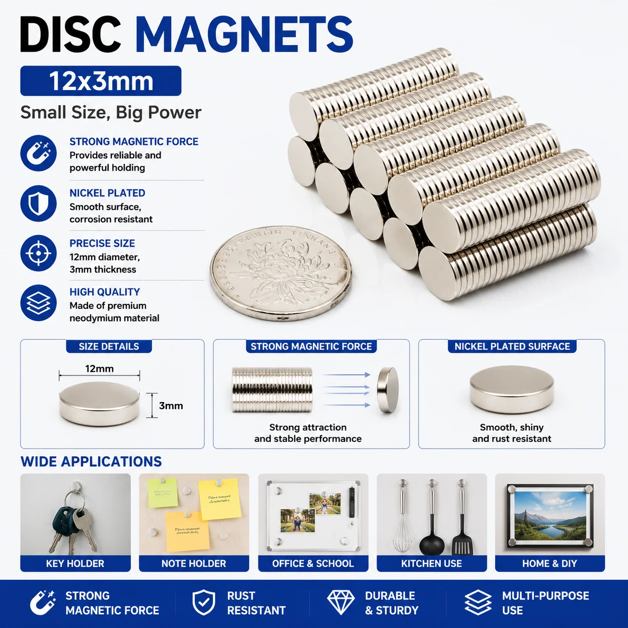 Generic 12X3MM Craft Magnets 10 20 30PCS Strong Round Disc Magnets For Woodworking Geocaching Containers DIY Fridge Cabinet