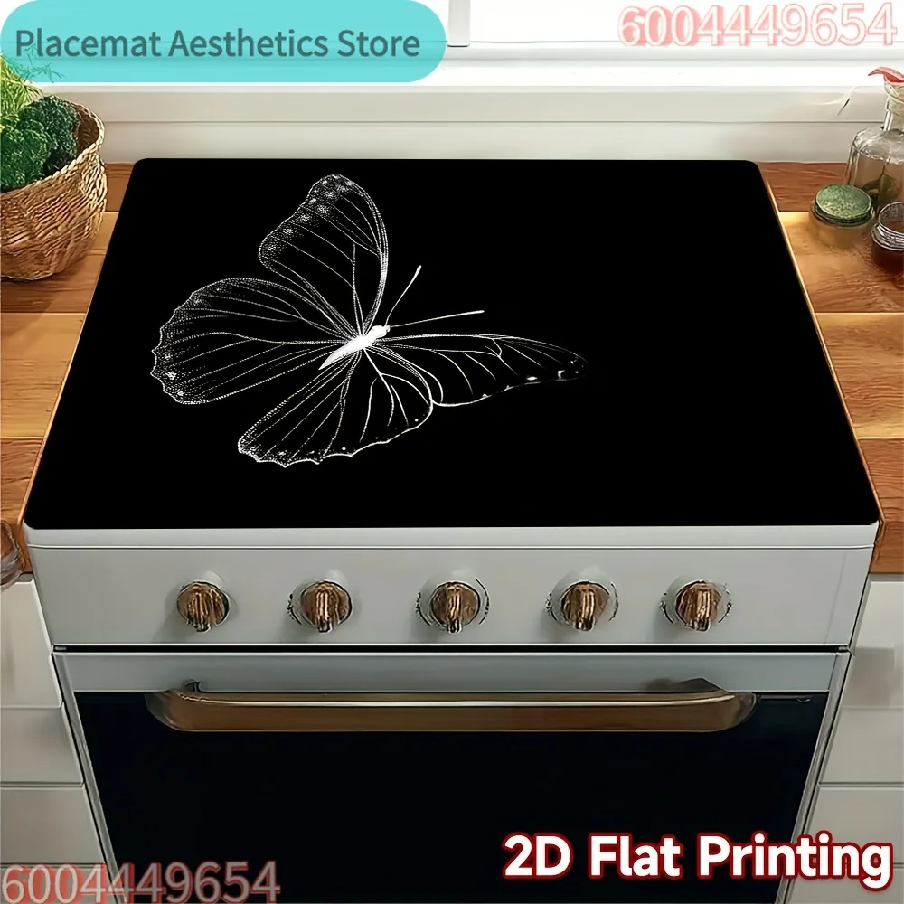 Modern Minimalist Stove Protector Cover with Elegant Butterfly Outline - Compatible for Major Appliance Stove, Easy-Clean Flat