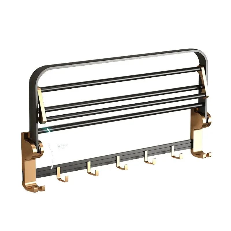 Bathroom Accessories Set Black Gold Towel Bar Rack No-Drill Aluminum Storage Shelf for Toilet Save Space No Mess No Drilling
