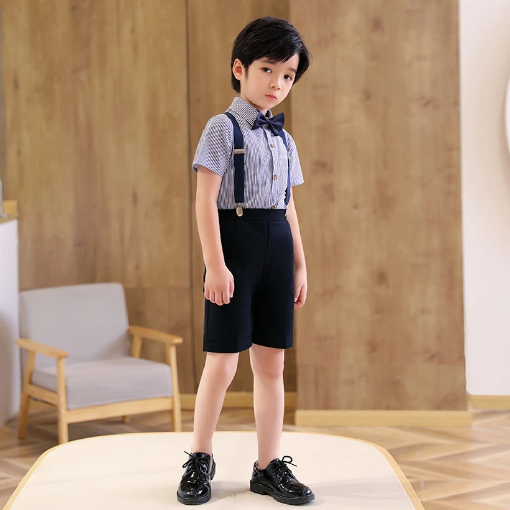 حار بيع الاطفال وزرة مجموعات 4 قطع مخطط قميص بذلة ربطة القوس فيونكة حلقة حامل الزي مريحة الأولاد ملابس حفلة عيد ميلاد