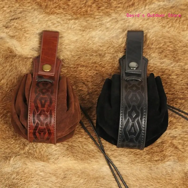 Medieval Belt PU Leather Drawstring Bag Portable Purse Vintage Costume X3UA