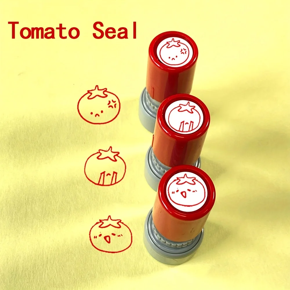 3 small tomato emoticon stamps, angry, sad, tearful, cute circular teacher stamps