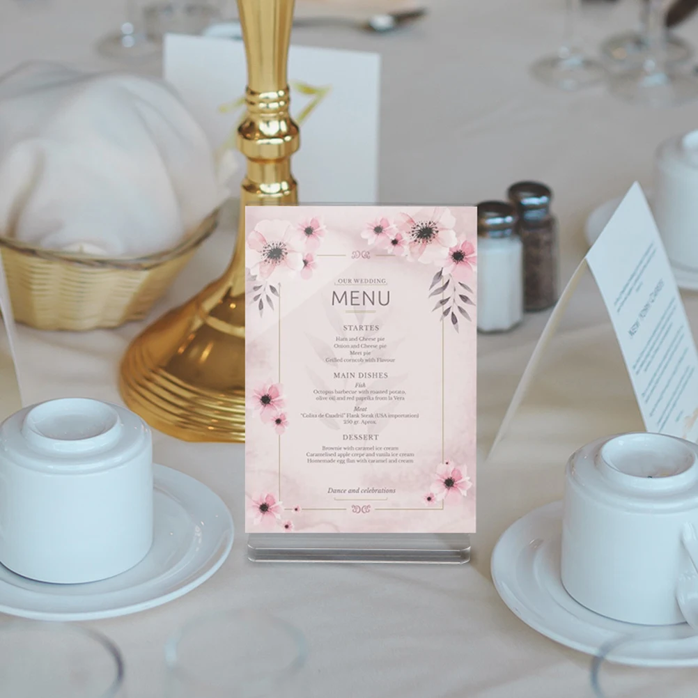 

4pcs Acrylic Display Rack Sign Holders Clear Menu Poster Stand for Table Desktop Wedding Party Event Cafe Restaurant Elegant
