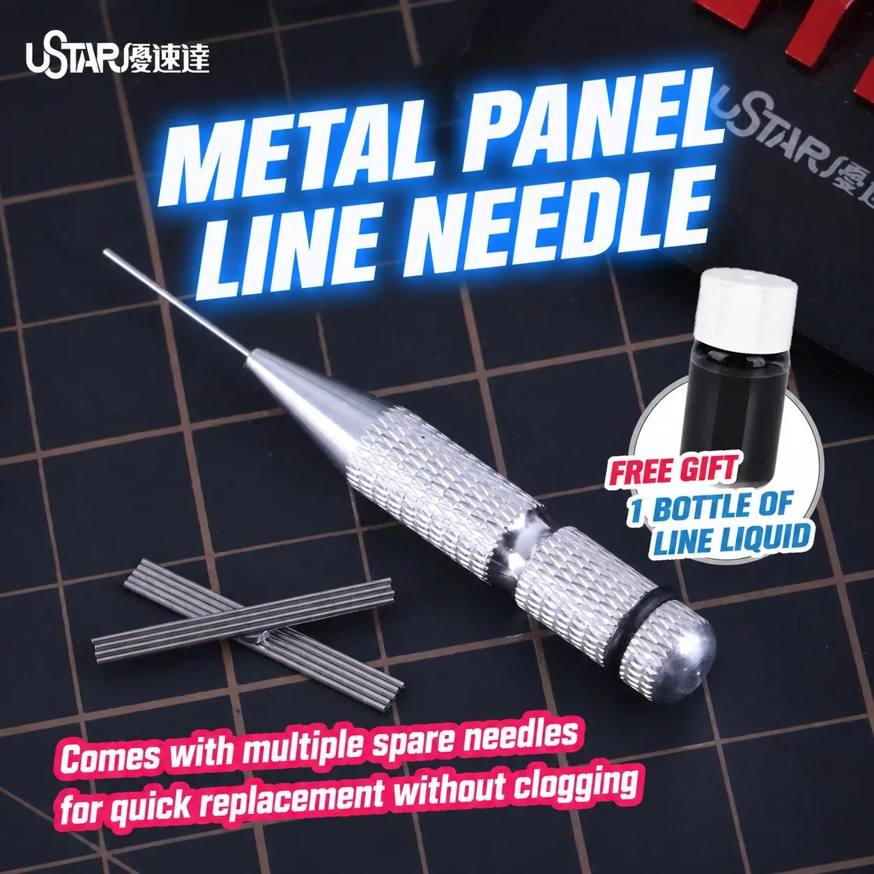 Ustar UA-90227 Precision Metal Panel Lining Applicator 10 Replaceable Needles for Gundam GK Military Model Detailing Hobby Tool