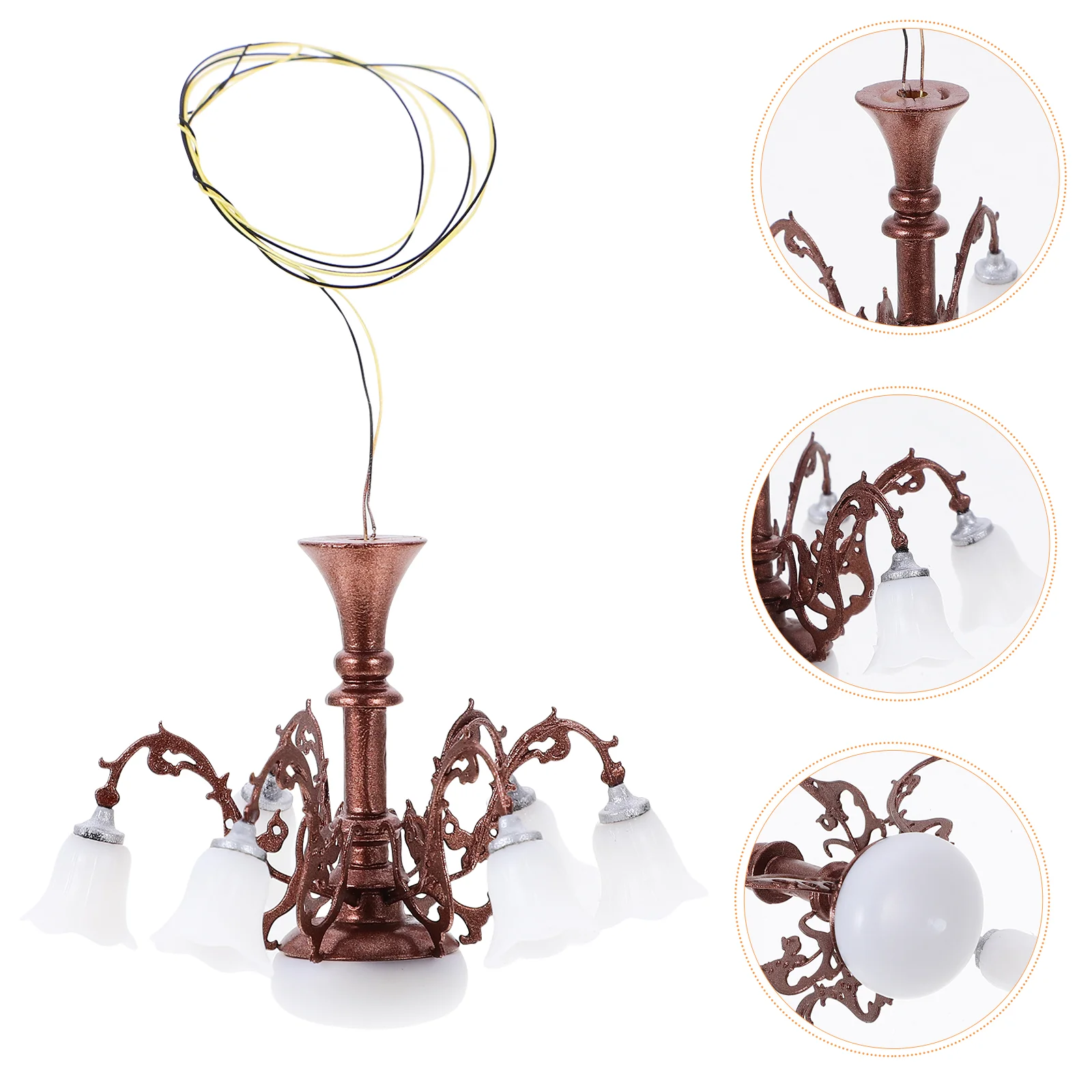 Miniature Decorations Model Chandelier Pendant Light Doll House Accessories Mini Lamp Warm White Antique Copper