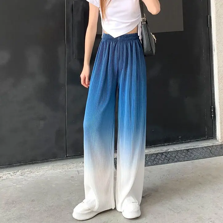 Pleated three color gradient pants summer woman fluid harajuku fashion pants trousers Wide joggers  techwear women