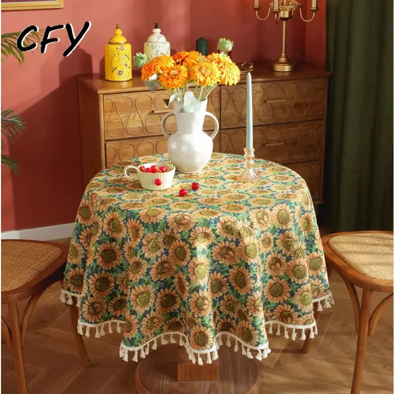 

Bohemian Round Tablecloth Geometric European Retro Jacquard Table Cloth Tassel Table Cover For Dining Banquet Party Decoration