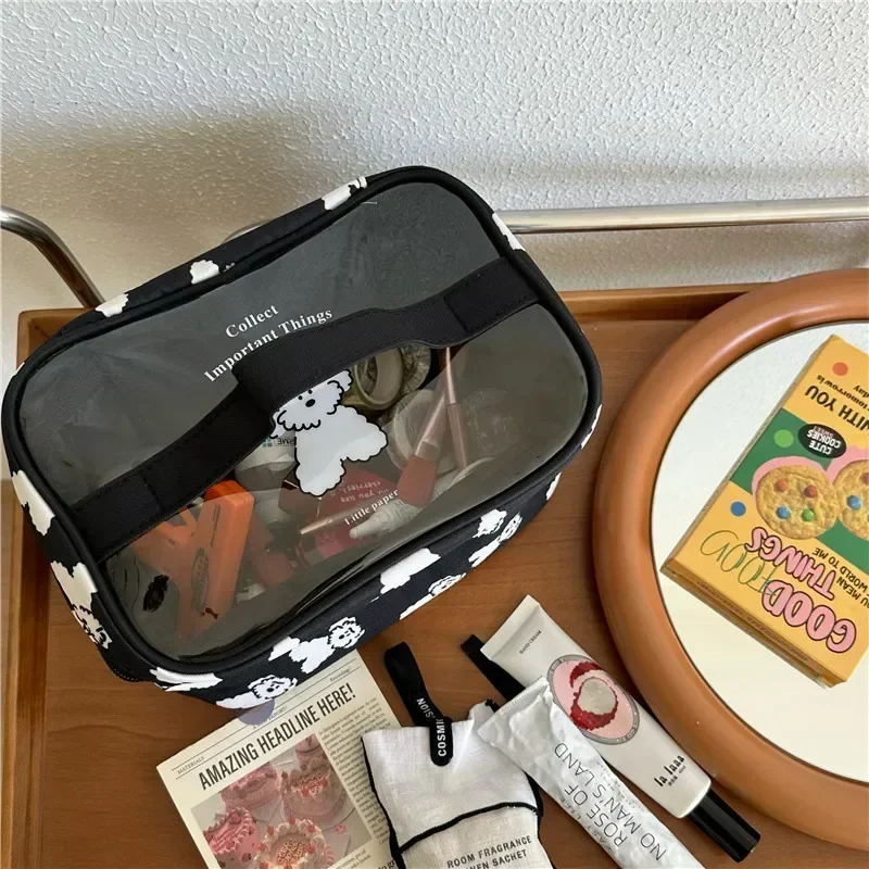 Simpatica borsa per il trucco del cane con grande capacità per l\'archiviazione portatile Organizer da viaggio borsa per la conservazione dei