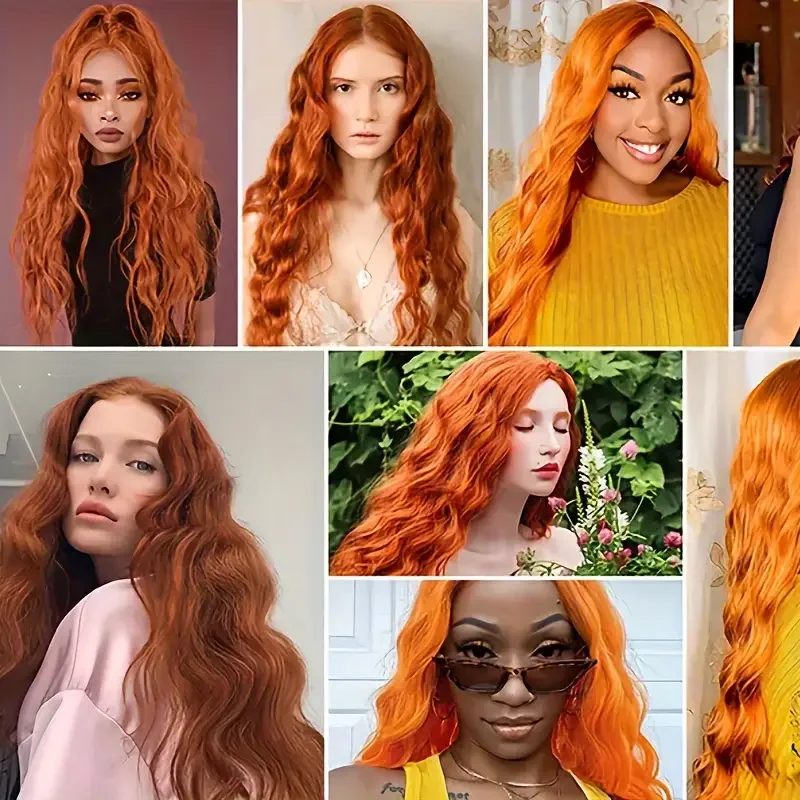 باروكة برتقالية طويلة مموجة، مصنوعة من ألياف صناعية مقاس 28 بوصة، مثالية للعب الأدوار والهالوين والحفلات والعطلات