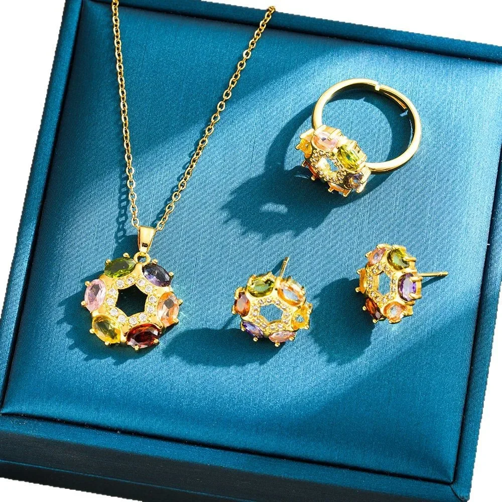 Новый, нишевый и легкий, роскошный дизайнерский набор подвесок с семицветным цирконовым цветком знаменитости женского Интернета.