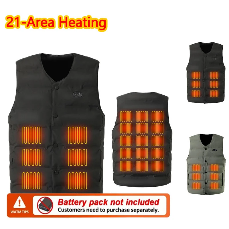 

21-зонный жилет с подогревом, зимний уличный мужской теплый жилет с подогревом, женский однотонный спортивный терможилет, пальто (Power Bank в комплект не входит)
