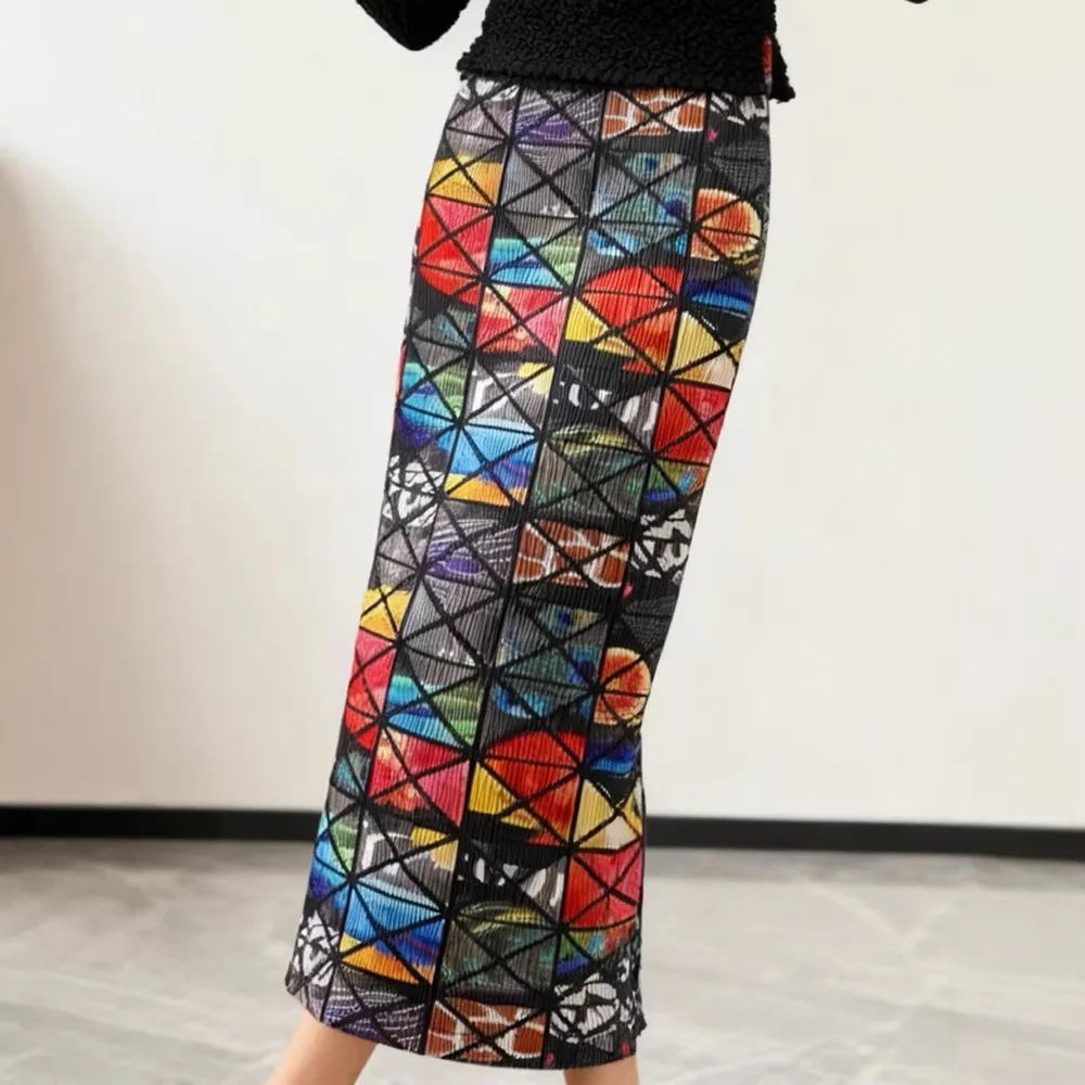 

Плиссированная юбка Miyake 2026 в клетку, модная функциональная ткань, прямая юбка, плиссированная повседневная юбка, юбка с баской, плиссировка с принтом