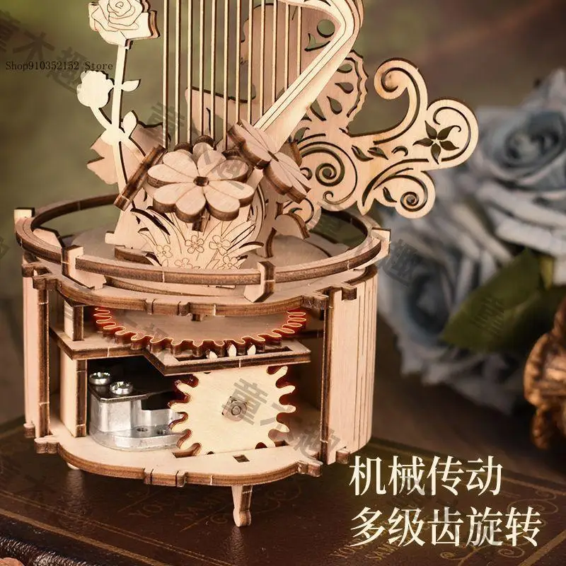 Handmade Music Box Harp Wooden Assembly Model 3D Three-Dimensional Puzzle Diy Adult Puzzle Toy Great Gift