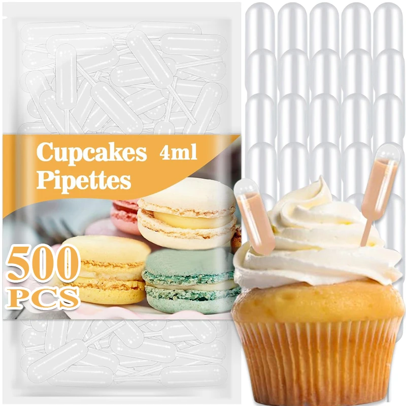 50/500pcs 4ml Mini Disposable Liquid Squeeze Droppers Plastic Pipettes Dropper for Cupcake Sauce Transfer Droppers Dessert Tools