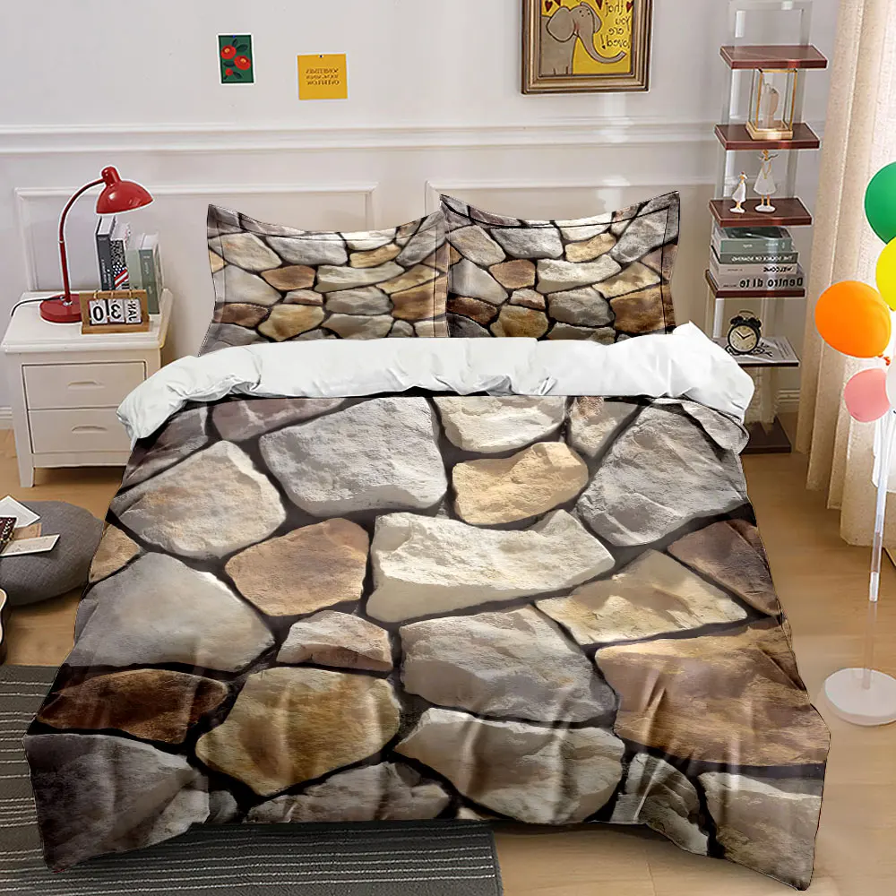 Irregular stone wall texture Pattern Duvet Cover Set Digital Print Colorful Polyester Bedding with Zipper Closur for kids gifts