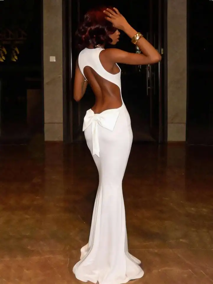 Elegant White Sleeveless Mermaid Long Dress Summer
