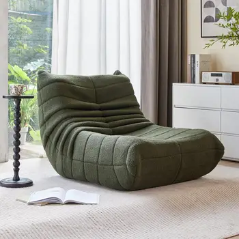 Image Lambswool Fireside Chair, Lazy Floor Sofa Couch, Modern Armless Floor Lounge Chair, Comfortable Accent Bean Bag Sofa, Green USA