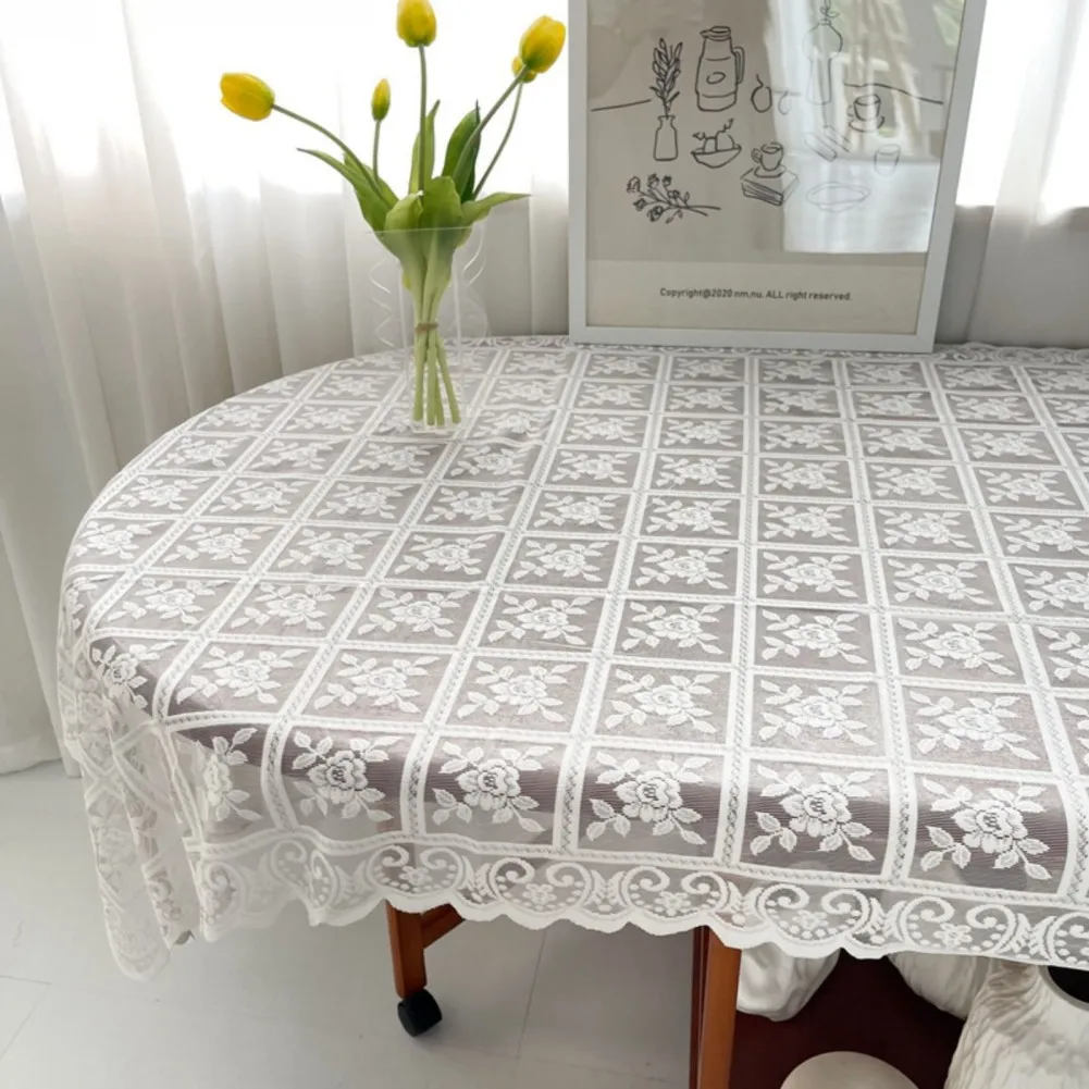 Nordic White Lace Hollow Tablecloth Vintage Rose Flower Pattern Table Cover Home Party Wedding Dining Table Decorations