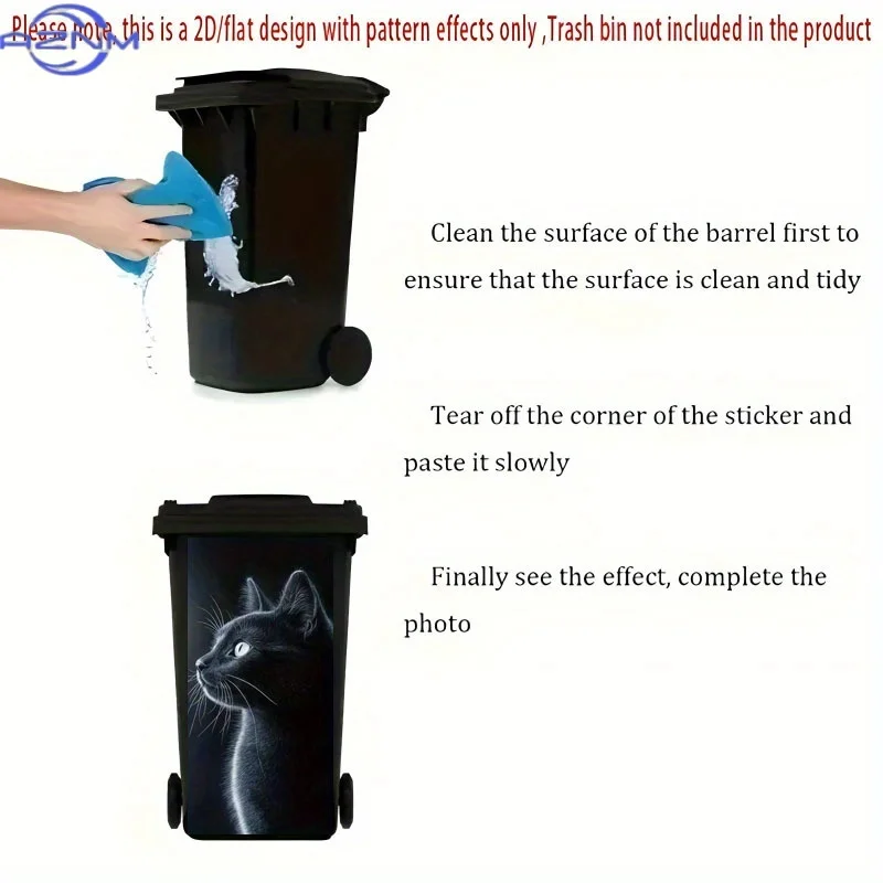 1pc-2D Flat - Trash Can Stickers, Decals, Black Cat Silhouette Sticker Design, Creative Trash Can Stickers, Suitable for Outdo view 4