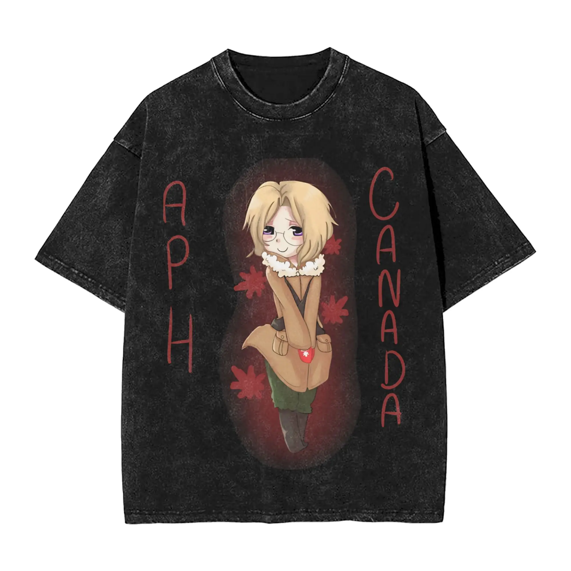 Hetalia Axis Power  Washed T-Shirt Male  Streetwear Cotton T-Shirts Beach O-Neck Fashion Tee Shirt Simple Big Size Tops